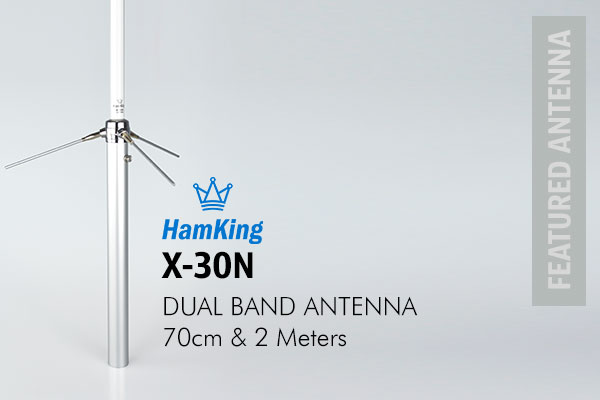 HamKing X-30N Amateur Radio Antenna vertical antenna for 144 MHz and 430 MHz consists of a fibre glass rod construction, pre-tuned and fully weatherproofed.